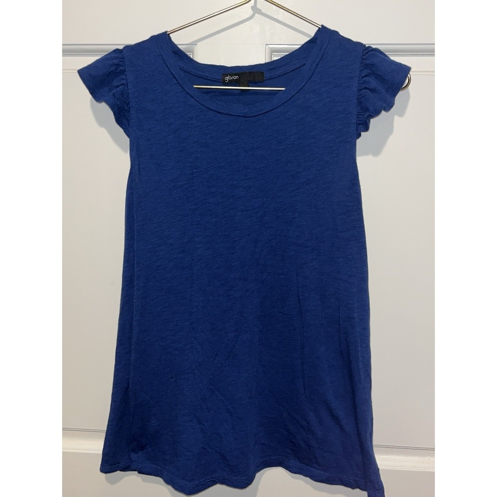 Gibson Blue Short Flutter Sleeve Knit Top Womens Small Comfortable Chic